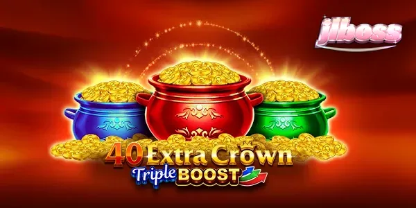 Makulay na interface ng 40 Extra Crown Triple Boost Golden Coins Link na nagpapakita ng mga simbolo ng prutas at gintong korona.